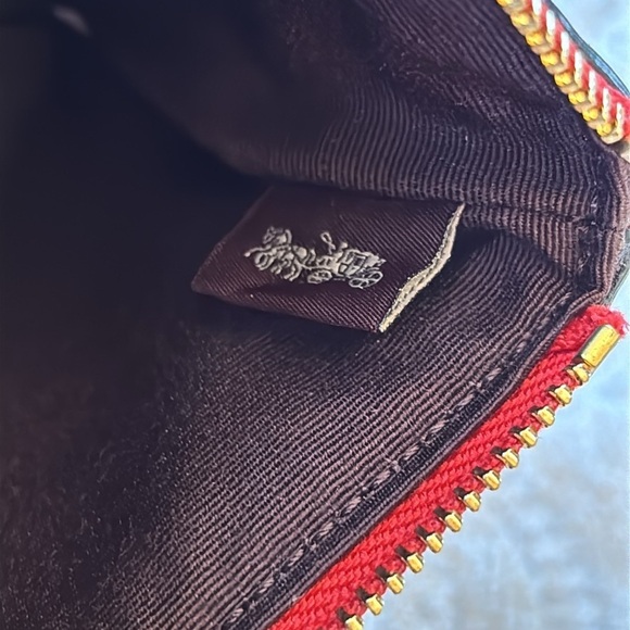 Brand New Coach Genuine Leather Red Brown Animal Print Zippered Wristlet - Picture 14 of 15